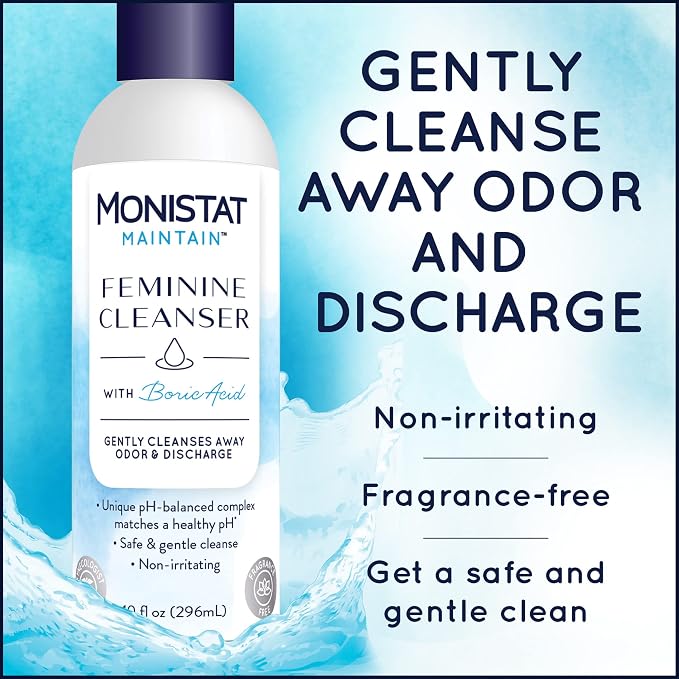 Monistat Boric Acid Feminine Cleanser 10 Fl Oz 1 Pack & Vagisil Odor Block Deodorant Powder for Women 8 Ounce 1 Pack Bundle