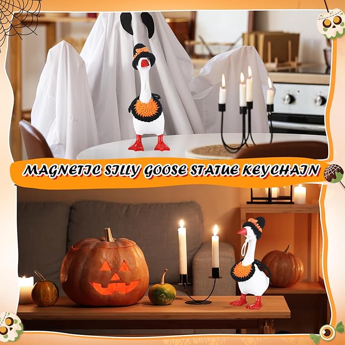 Geyoga 3 Pcs Mini Desk Goose Outfits 7 Inch Mini Knitting Hat and Bandana Knitting Desk Goose Headwear Bibs Accessory for Magnetic Statue Table Decor Gifts (Halloween Style)
