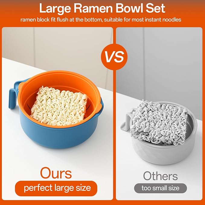 MEACOLIA Jumbo 50 oz Microwave Ramen Cooker Bowl | with Lid & Drain Strainer, Spill-Free, Rapid Noodle Pasta Cooker, College Dorm Essentials for Girls Guys, Apartment Friendly