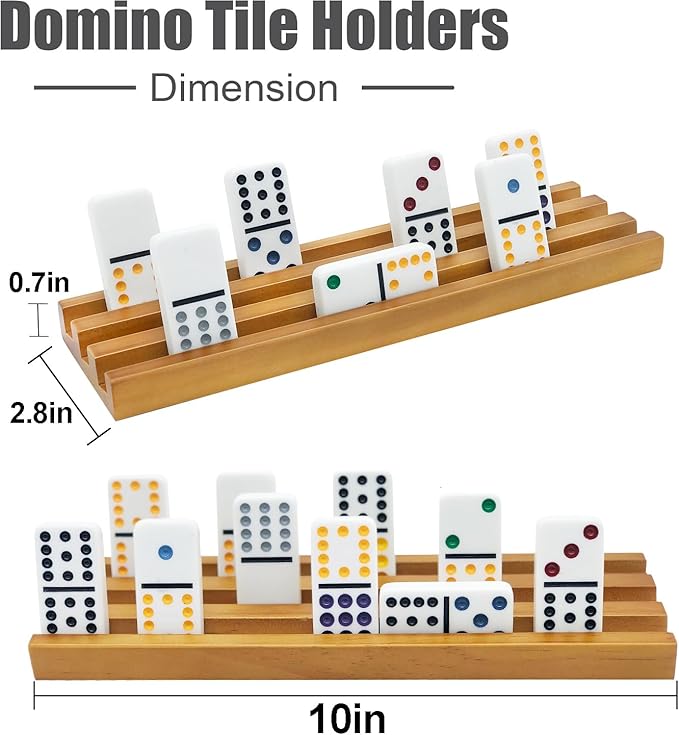 Wooden Domino Trays/Racks Set of 8 Mexican Train Domino Trays/Racks Double 12 Tiles Holders Rack Domino Tiles Holders Domino Wood Holder (8 Wood Domino Organizers)