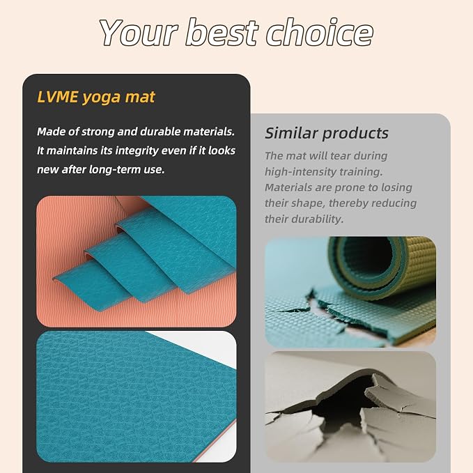 Thick Yoga Mat 72"x24" – 1/4" or 2/5" Option | Non-slip & anti-tear TPE, lightweight with carrying strap, beginner-friendly for women & men, yoga/pilates/floor workout