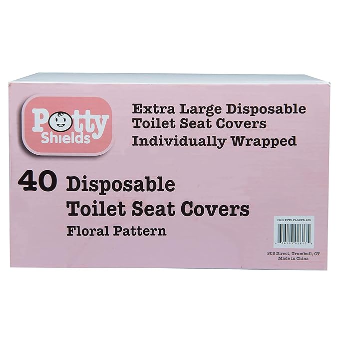 Toilet Seat Covers Disposable (40 Pack, Floral) - XL Waterproof Toilet Cover for Toddlers, Kids & Adults - Portable & Individually Wrapped for Travel, Potty Training & Public Restrooms