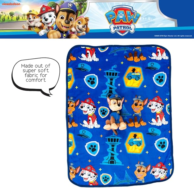 Paw Patrol Chase Kids Bedding Super Soft Plush Cuddle Pillow and Throw 2 Piece Set, 40 in x 50 in (Officially Licensed Product) by Franco