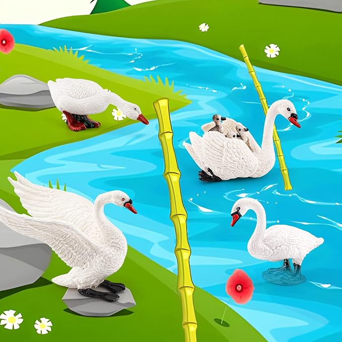 LC JoyCre 4PCS White Swan Figurine Goose Swan Toy Animal Figure for Toddlers Preschool Animals Figures Eduactional Project Diorama Model Toy for Kids 3 4 5 6