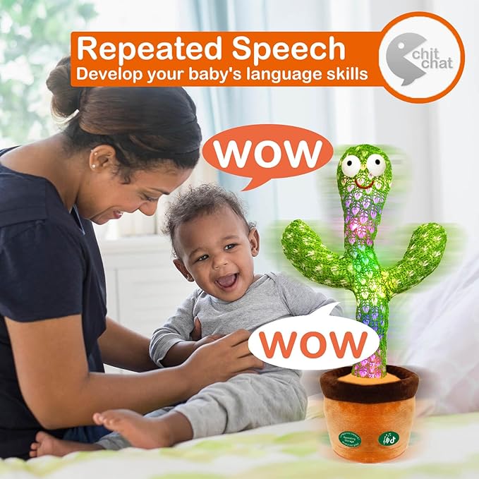 [Update Volume Adjustable] Talking Cactus Toy Mimics Back, Gift Package Repeat Talking Plush Toys - Sing+Repeat+Dancing+Recording+Rainbow Led Cactus Toy(15 Second Recording)