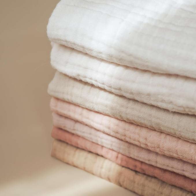 Konssy Baby Muslin Washcloths 7-Pack, 100% Cotton Baby Bath Washcloths, Soft & Absorbent Wash Cloths and Burp Cloths for Newborn Kids Girls & Boys, 11x11 inches