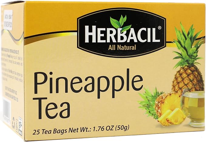 Herbacil Pineapple Tea, Herbal Tea with Dehydrated Pineapple Fruit, Caffeine - Free, 10-Pack of 25 bags per box (50 Tea Bags)