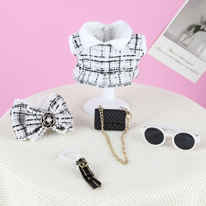 Doll Clothes 15cm White Outfits for Dolls Elegant Dress Headband Bow Tie Glasses and Bag Exquisite Clothes Accessories Compatible with Doll(White Bow)