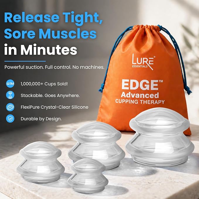 Silicone Cupping Therapy Set Professional Massage Cupping Cups for Cupping Therapy - 8 Cup Kit for Massage, Myofascial Release, Cellulite Reduction - Pack of 2 (Lure Clear)