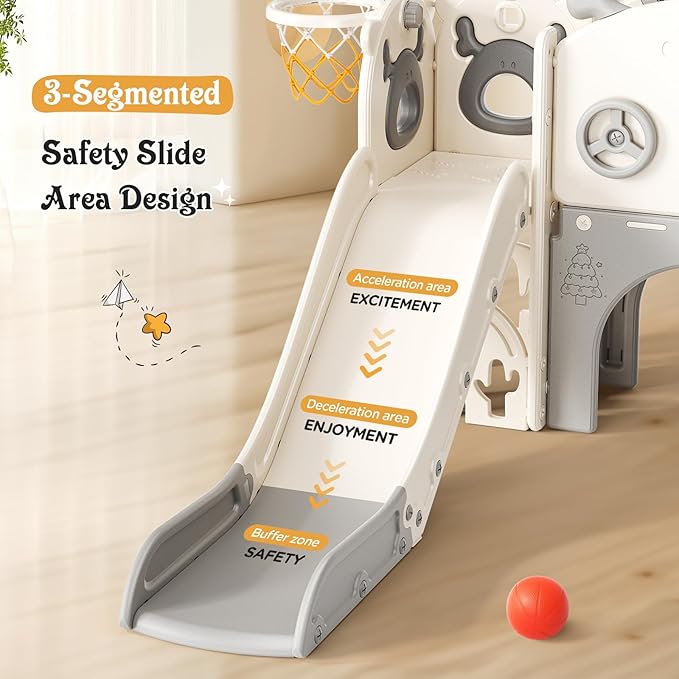 Toddler Slide, 11 in 1 Toddlers Playset New Upgrade with Kids Slide, Drawing Board, Golf Set, Basketball Hoop and Storage Space for Toddler Age 1-3, Backyard Playground Indoor and Outdoor