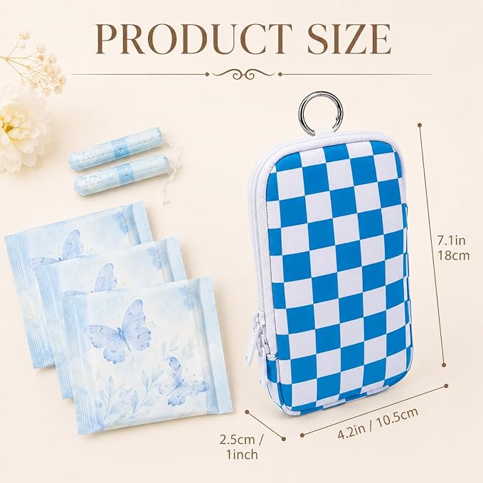 QCWN 2 Pack Tampon Holder and Period Bag for Purse Waterproof Neoprene Feminine Products Pouch Discreet Tampon Organizer Bag with D Ring Clip for Teen Girls and Women Travel