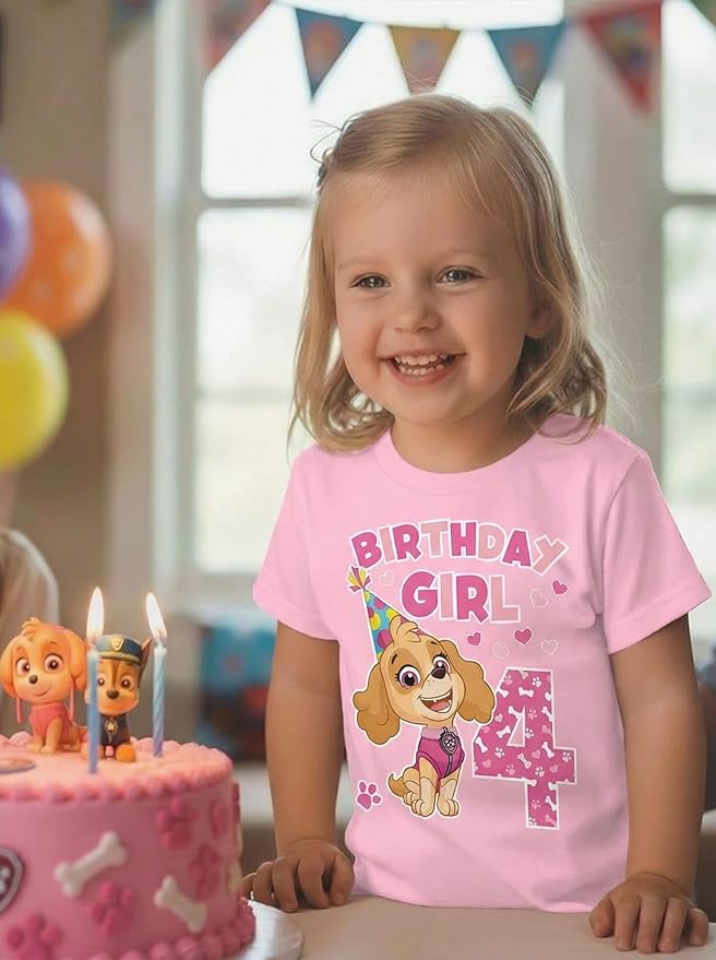 Skye Paw Patrol 4th Birthday Girl Shirt for 4 Year Old Girls - Pup-Themed Party Toddler T-Shirt
