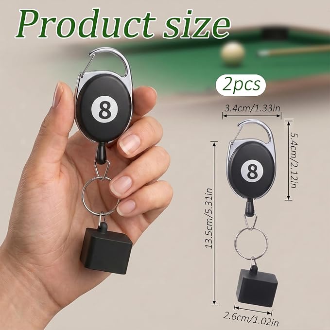 2 Pcs Billiard Chalk Holder, Retractable Cue Chalk Holder with Belt Clip - Billiards Accessories (Black & Silver, Silicone+ABS+Iron)