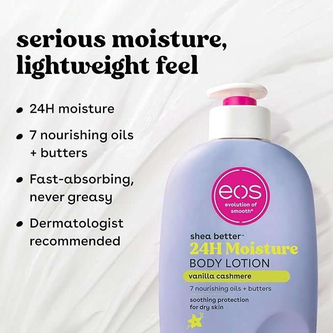 Bundle of eos Shea Better Body Lotion + Cashmere Shave Oil, Vanilla Cashmere, 24-Hour Moisture Skin Care, Lightweight & Non-Greasy, Natural Shea, Vegan, Soothing Moisturizing