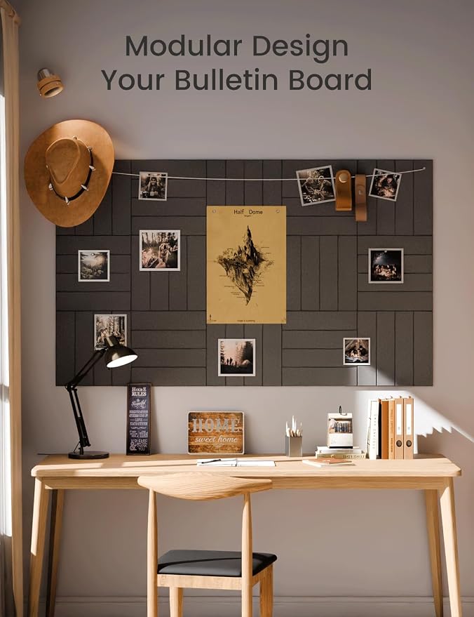 Fluxynara Felt Bulletin Board & Cork Board Alternative, Charcoal Gray | 48" x 36" Pin board, Removable Adhesive Tabs, Easy Install Without Wall Damage, For Home Office Decor