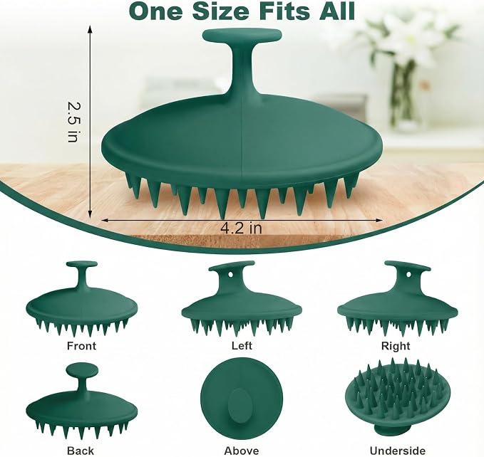 Meartchy Silicone Scalp Massager Shampoo Brush, Scalp Brush for Hair Growth & Dandruff Removal, Hair Scrubber Scalp Stimulator Exfoliator Brush with Soft Bristles for Wet Dry Scalp Care (Dark Green)