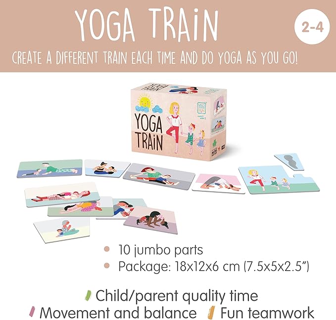 Yoga Train Game, Mindfulness Cards for Kids and Adults, Fun Game, Family Yoga Game