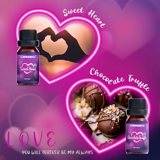 Love Fragrance Oil Gift Set, ARVIDSSON Romance Essential Oils for Candle Making, Romantic Scented Oil - Love Potion, Sweet Heart, Date Night and More, Gift for Women