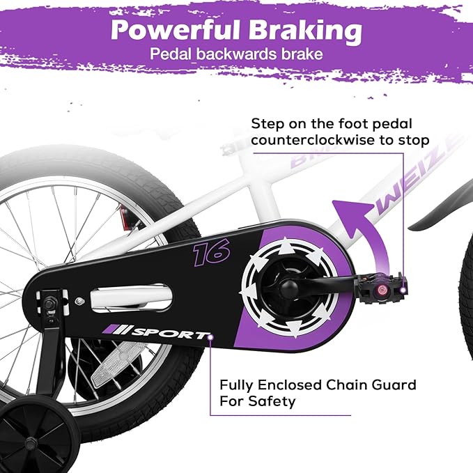 WEIZE Kids Bike,14 16 20 Inch Children Bicycle for Boys Girls Ages 3-12 Years Old, Rider Height 32-60 Inch, Coaster Brake, Multiple Color Options