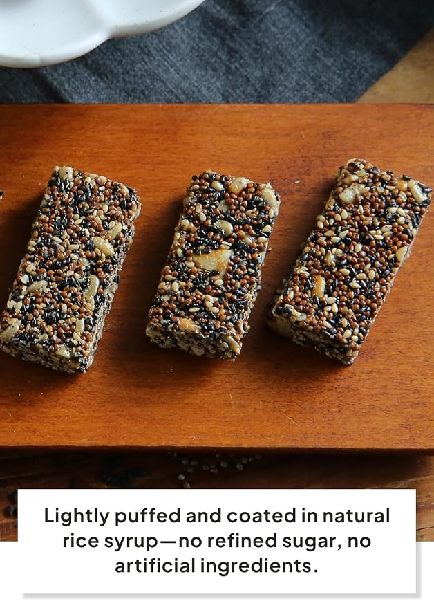 Korean Food Vegan Sesame Snack Bar Black Sesame & Perilla Seeds 0.35oz 24Ct | Vegan snack bars with black sesame, perilla seeds, bellflower, ginger, and rice syrup in 24-count packs