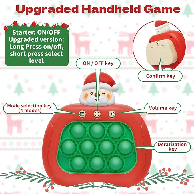 Pop Fidget Game Toys for Christmas, Santa Claus Light Up Fidget Toy Electric Pop Bubble Game Controller Handheld Puzzle Game Sensory Toys for Kids Christmas 2025 Gifts for Kids