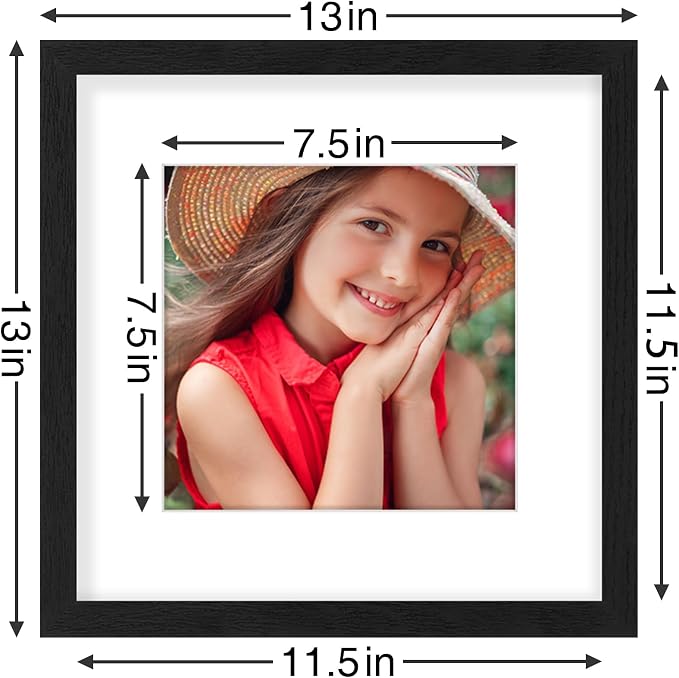 Vittanly 12x12 Picture Frames Set of 9, Black&Brown&Distressed White | Display Pictures 8x8 with Mat or 12x12 without Mat for Wall Mounting, Square Photo Frames for Home Decor, Engineered Wood