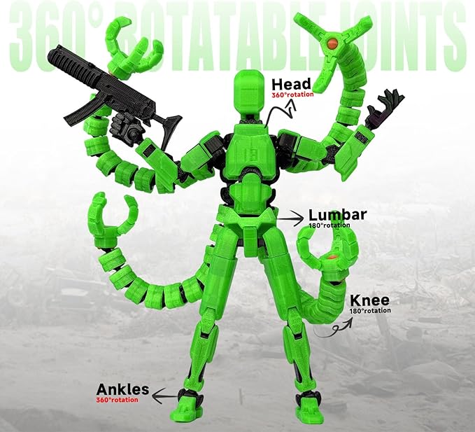 Already Assembled T13 Action Figure Accessories, T13 Multi-Jointed Movable,for Collectors Desktop Decorations t-13 Movability 3D Printed Toys (Luminous Green, 5.5 Inch)