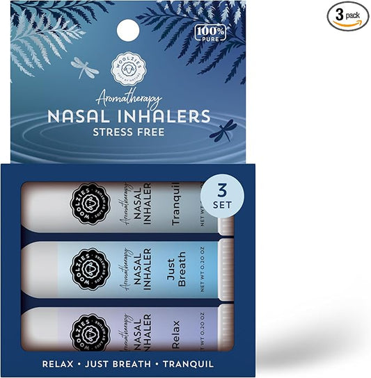 Aromatherapy Nasal Inhaler Sticks Collection - All-Natural Wellness Kit | Made with Undiluted Essential Oil Blends for Overall Well-Being (3 Pack, Stress Free)