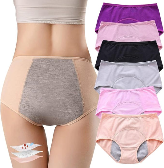 ZJHTK 6Pcs Cotton Incontinence Underwear for Women, Middle Waisted Panties for Women over 60, Reusable Protective Briefs