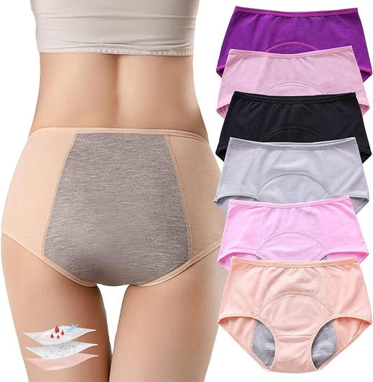 ZJHTK 6Pcs Cotton Incontinence Underwear for Women, Middle Waisted Panties for Women over 60, Reusable Protective Briefs