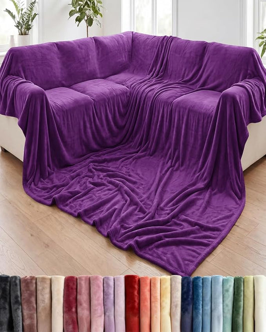 Ultra Soft Fleece Blanket Giant Blanket Size - Flannel Fleece Luxury Blanket - Lightweight for Couch Bed Chair - Thick, Warm and Breathable - All Season Cozy, Purple