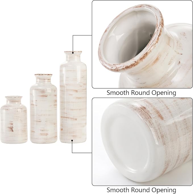 Nicunom Ceramic Vase Set of 3, Rustic Ceramic Flower Vase for Home Decor, Boho Decorative vase for Room, Centerpiece,Table, Shelf, Mantel and Entryway Decor