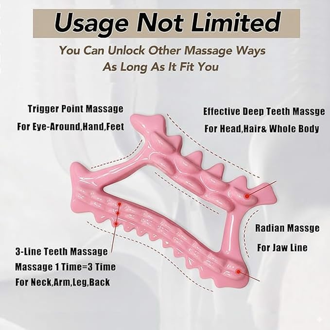 Teeth Shaped Ceramic Massage Tool for Head Face Neck Arm Back Leg|Effective Head Scalp Comb|Trigger Point Massager Tool|Ceramic Whole Body Gua Sha Facial Tools for Relaxing Beauty Youth(Pink)