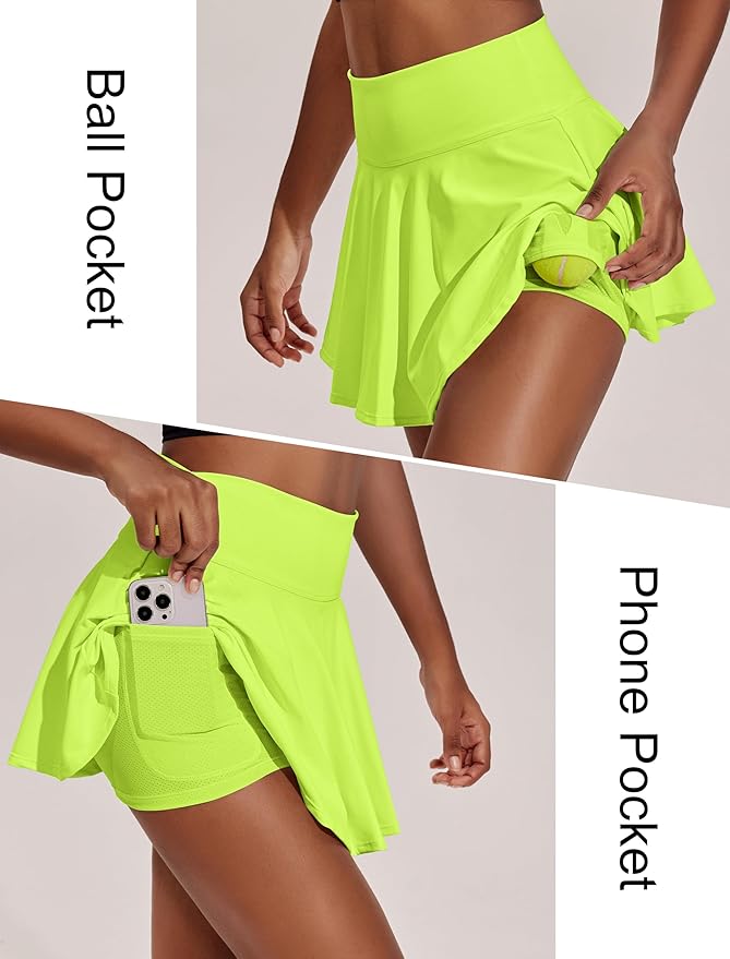PINSPARK Womens Tennis Skirt 14" Pleated Athletic Golf Skorts with Pockets | High Waist, Tummy Control, Mini, Breathable, Lightweight, Soft, Built in Shorts, Pickleball, Casual