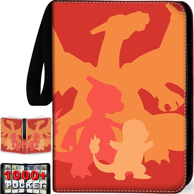 1008 Card Binder 9 Pocket, 3-Ring Trading Card Binder with 56 Page Removable Sleeves, High Storage Waterproof Trading Card Holder Collection Card Album Organizer Case for TCG Cards-3 Fire Dragon