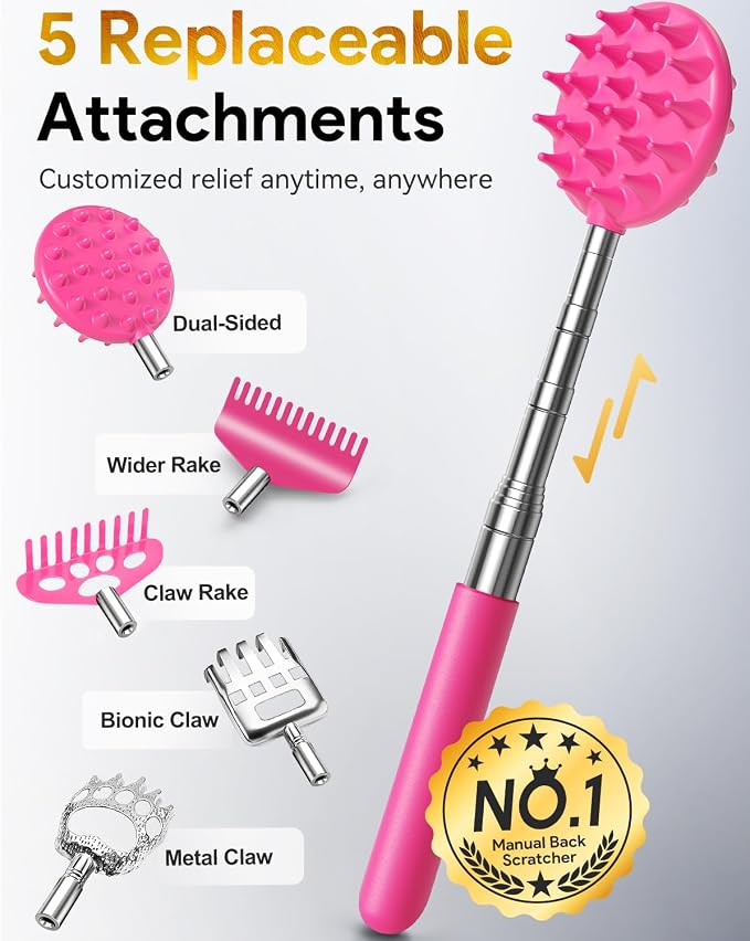 TUKUOS Telescoping Back Scratcher with 4Pcs Detachable Scratching Heads, Back Scratcher for Men/Women,Dual Sides Scratcher/Metal Paw/Rake Scratcher Christmas Gifts Stocking Stuffers for Women Men