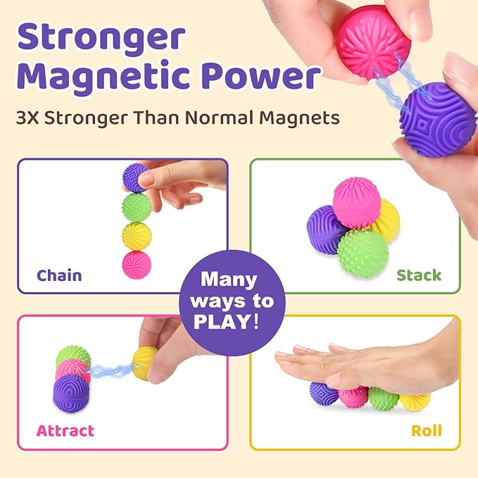 Magnetic Sensory Fidget Balls – 4-Pack Silicone Weighted Stress Relief Toys for Kids, Teens & Adults – Quiet, Textured Magnet Fidgets for ADHD, Autism & Anxiety – Gift for Classroom Decor