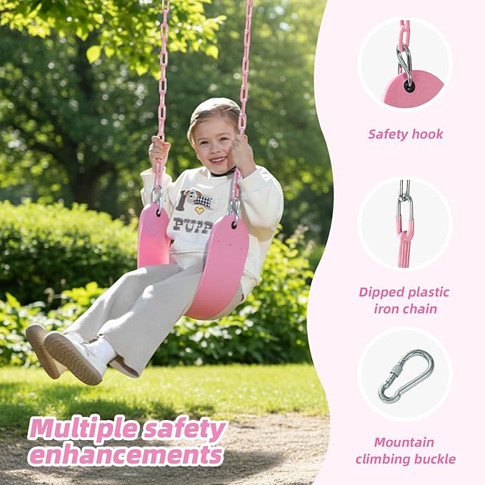 2 Pack Pink Swings Seats Heavy Duty 66 Inches Chain Plastic Coated - Playground Swing Set Accessories Replacement with Snap Hooks (Pink)