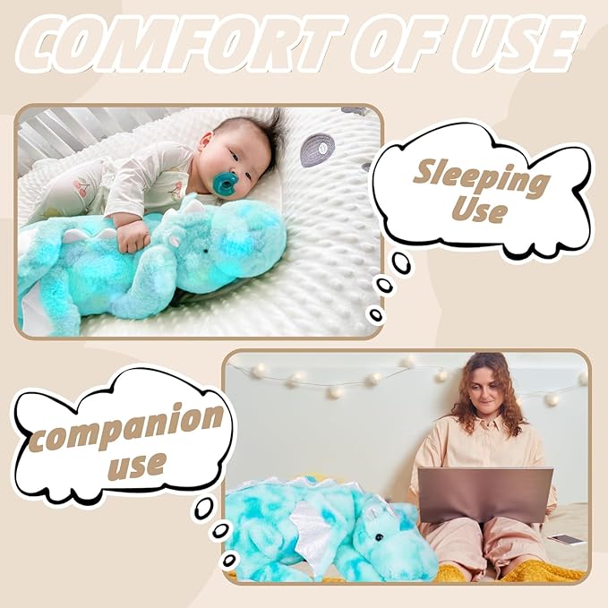 ARELUX Large 37in Cute Dragon Stuffed Animals Plush Toy Soft Colorful Green Pterosaur Plushie Giant Fuzzy Dinosaur Pillow Plushies with Wings Cuddly for Friends Family Member