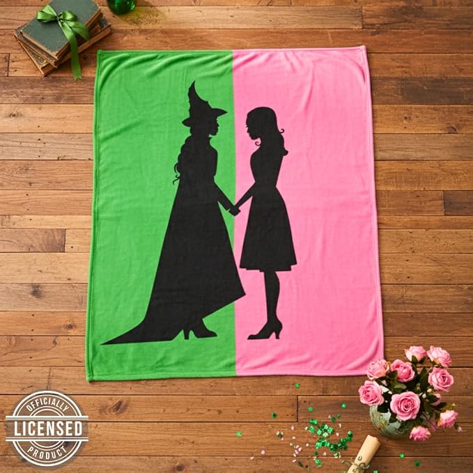 Wicked Elphaba and Glinda Bedding Throw - Super Soft Cozy Blanket - Pink & Green, 60 in x 70 in, (Officially Licensed Product) by Franco