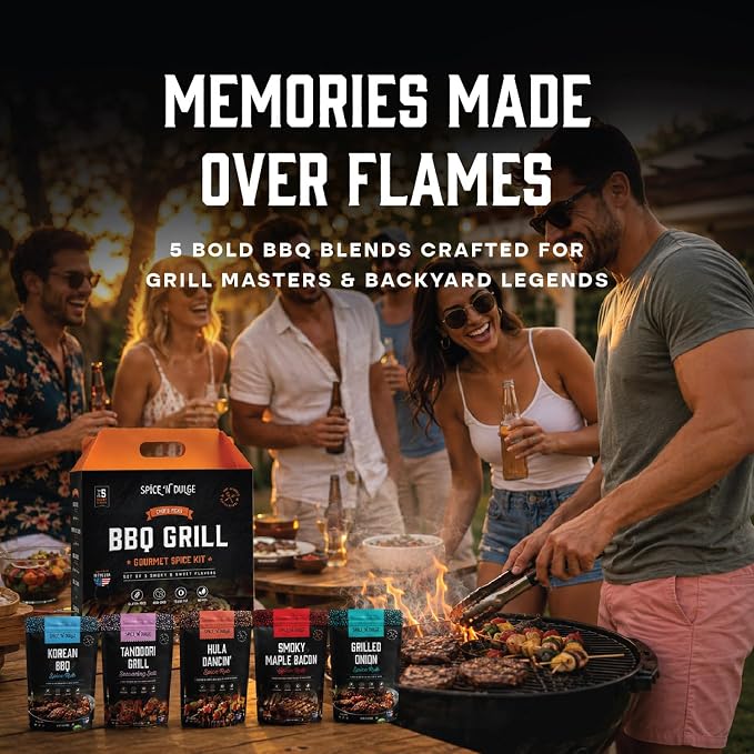 BBQ Grilling Rubs & Grill Seasonings Gift Set, 5 Gourmet Smoking Spice Rub Packs & Smoker Accessories, Spices Kit, Grilling Gifts For Men, Him, Dad, Husband, Gluten-Free, Kosher, Fathers Day Gift For Dad
