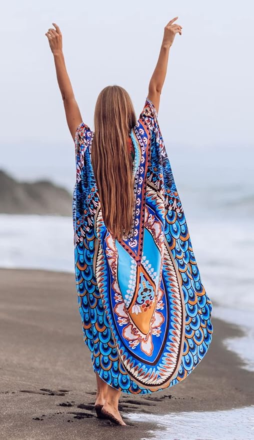Venasha Womens Caftan Floral Print Kaftan Dress Short Sleeve Swimsuit Cover up Loungewear for Summer