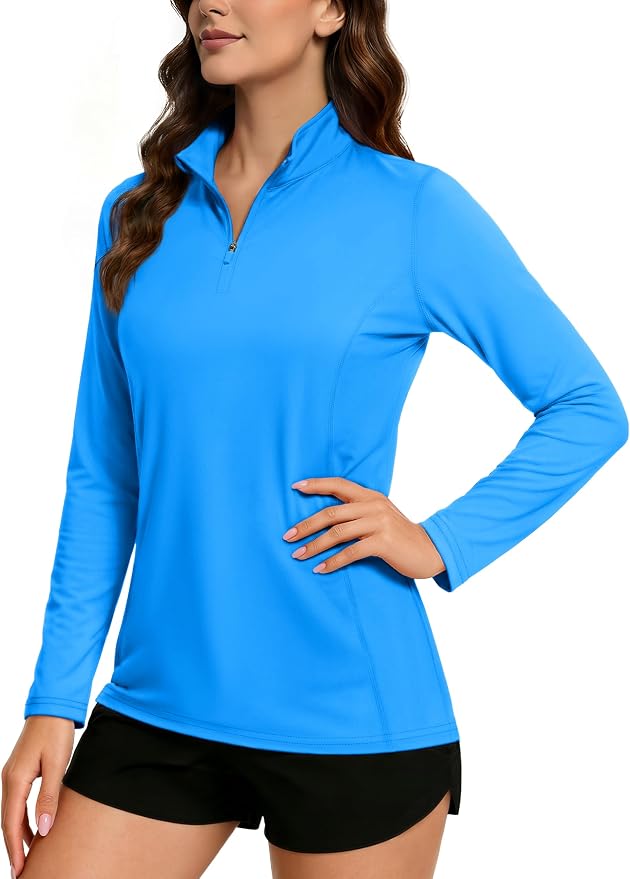 TACVASEN Women's Quarter Zip Pullover Golf Shirts UPF 50+ Long Sleeve Sun Shirts UV Protection Workout Tops