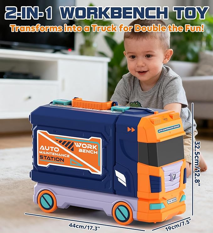 Lehoo Castle Kids Tool Bench (32.5 Inches Tall), Toddler Tool Set with Electric Drill, 2-in-1 Workbench and Toolbox, Pretend Play Tool Toys for Age 3-5, Birthday Gift for Boys