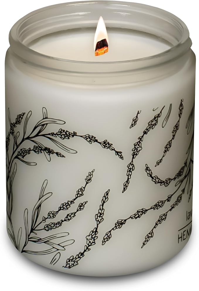 Hemlock Park Lavender Frosted Scented Candle | Crackling Wood Wick, Botanical Fragrance & Coconut Apricot Wax | Up to 60 Hour Burn Time | 8 oz | Made in USA