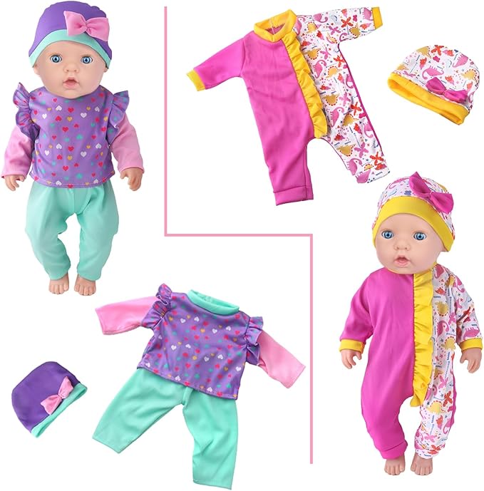 UNICORN ELEMENT 10 Sets Baby Doll Clothes for 14-18 Inch Dolls, Doll Pjs Outfits Playtime Jumpsuits Fit in 15 Inch Dolls Reborn,Total 20 Pcs Outfits and Accessories for 43cm New Born Baby Dolls