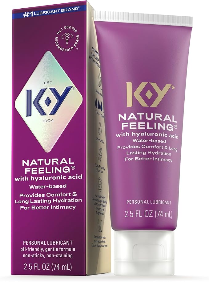 K-Y Natural Feeling with Hyaluronic Acid, Water Based Lube for Sex, Sex Toy & Anal Lube, Non-Sticky & pH-Friendly Personal Lubricant, Condom-Friendly, Travel Size, 2.5 Fl Oz