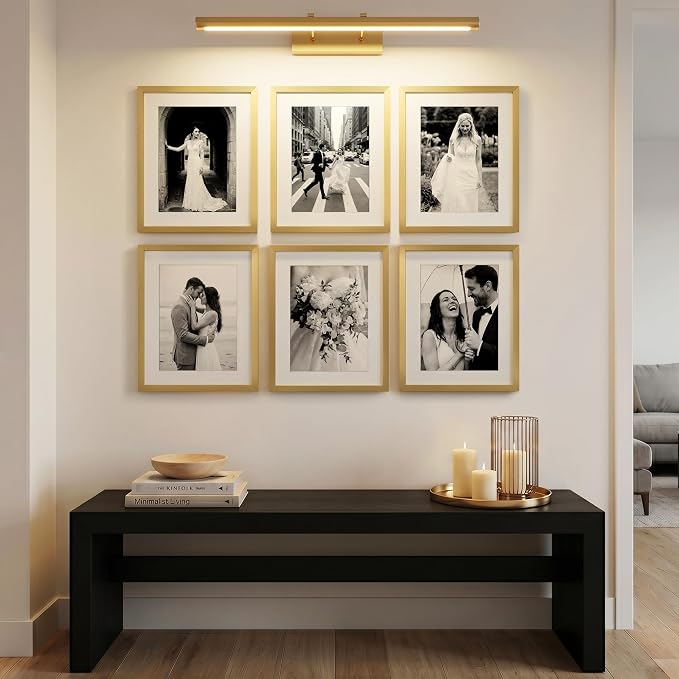 upsimples 12 x 15 Frame, Display Pictures 9x12 with Mat or 12x15 Without, Wall Hanging Photo Frame, Gold, 1 Pack