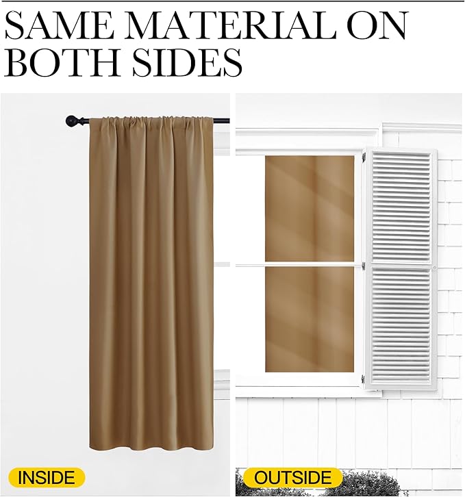 NICETOWN RV Blackout Curtains for Camper Windows, Gold Brown, 34" x 36", Set of 2, Kitchen Curtains, Short Blackout Drapes, Thermal Insulated Rod Pocket Window Treatment Draperies for Nursery