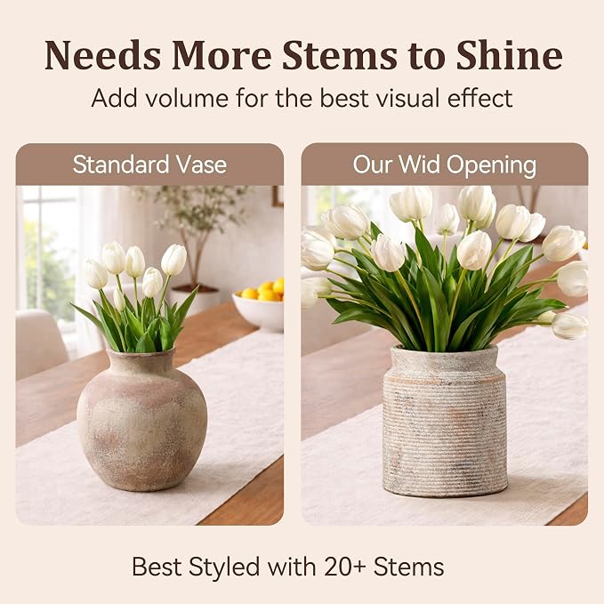 Ceramic Flower Vase 6.5 inch Farmhouse Rustic Vase for Home Decor Handcrafted Pottery Vase Small Terracotta Vases for Dining Table Decor Fireplace Living Room Bathroom Wedding Centerpiece(S-Terra)